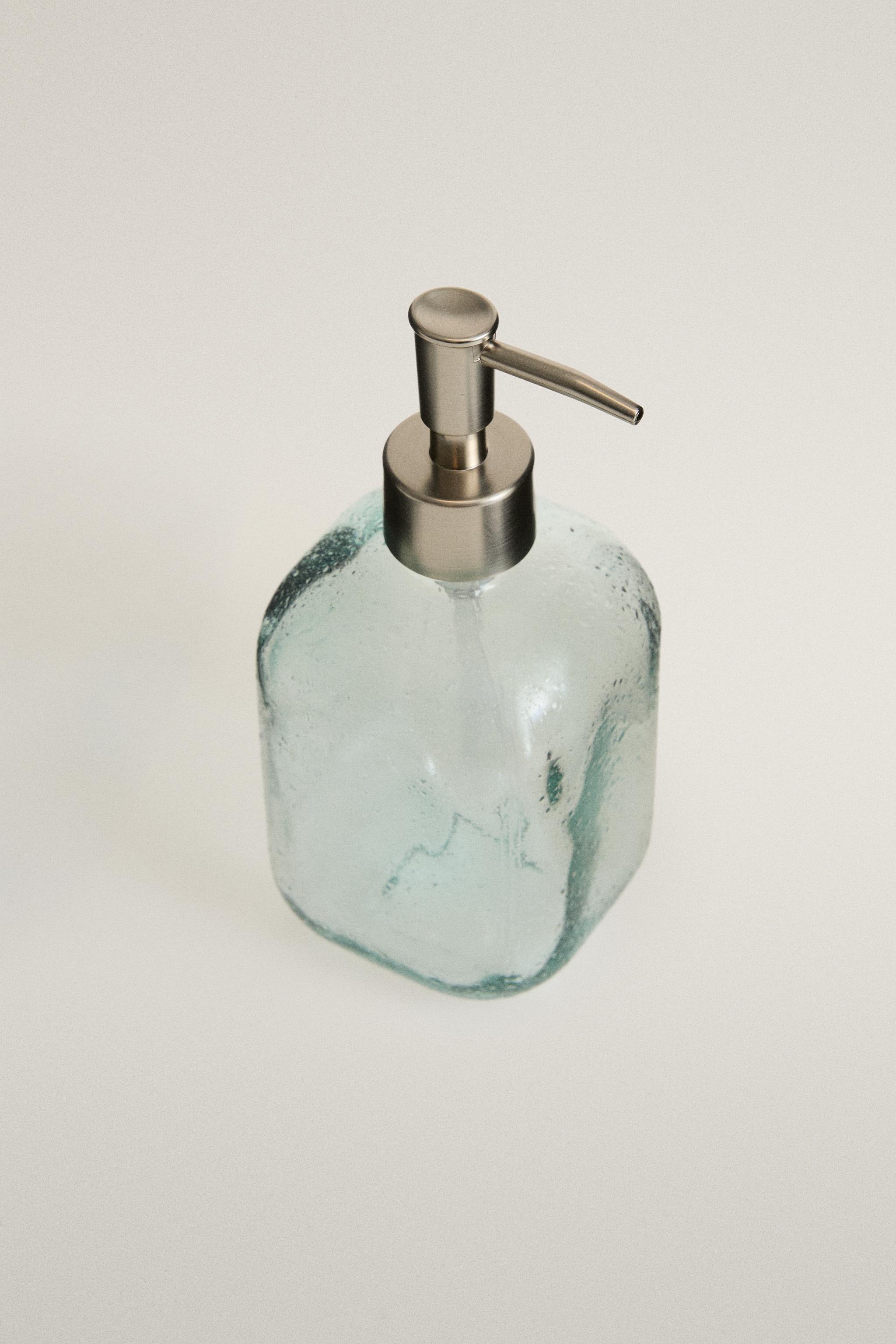 BLUE BUBBLE-EFFECT GLASS SOAP DISPENSER